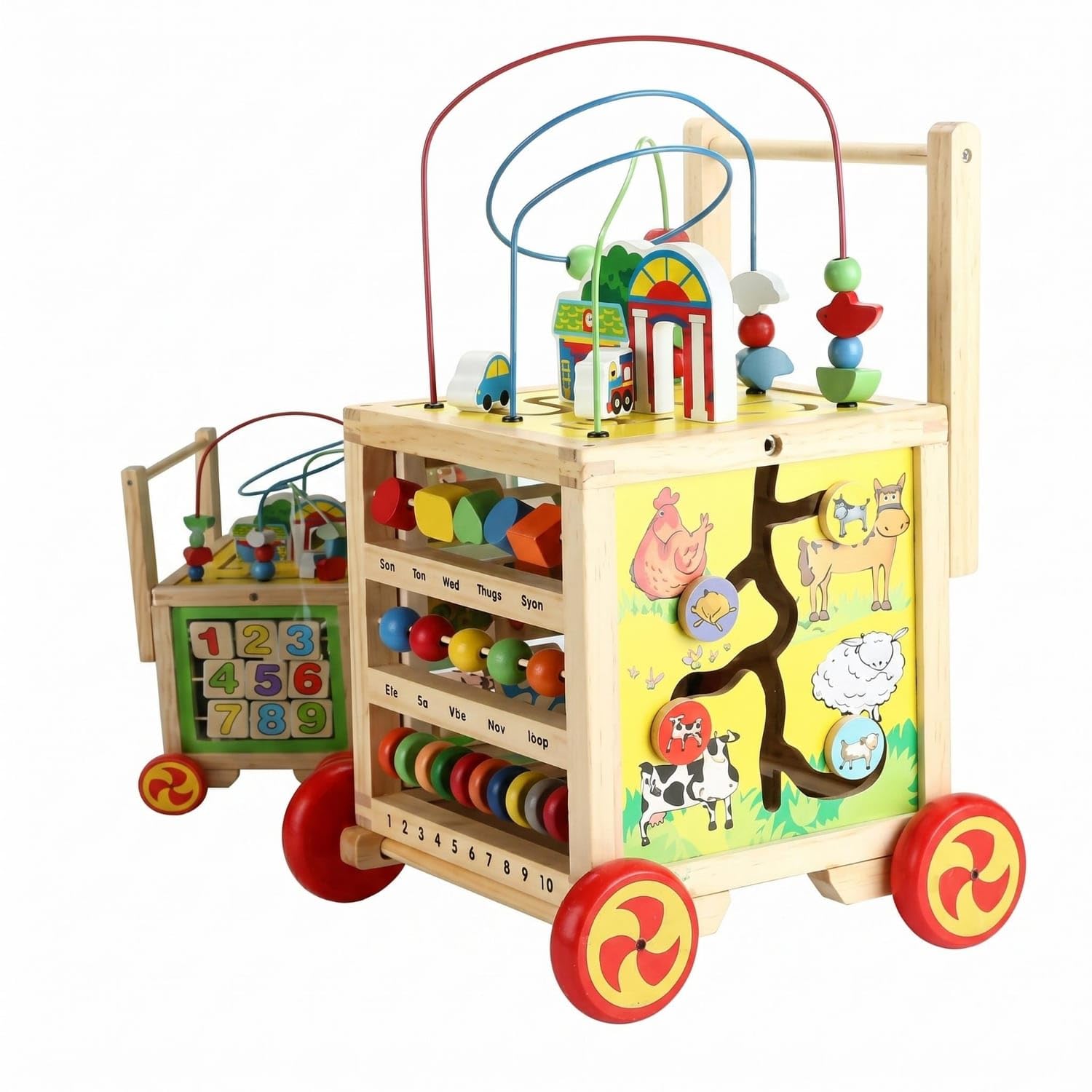 Bnf Multi-Function Wooden Baby Push Stroller Educational Activity Stroller Toy Interactive Toddler Learning Vehicle Develops Movement Skills for Toddlers, Babies, Walking Practice, Without Brake-image-30