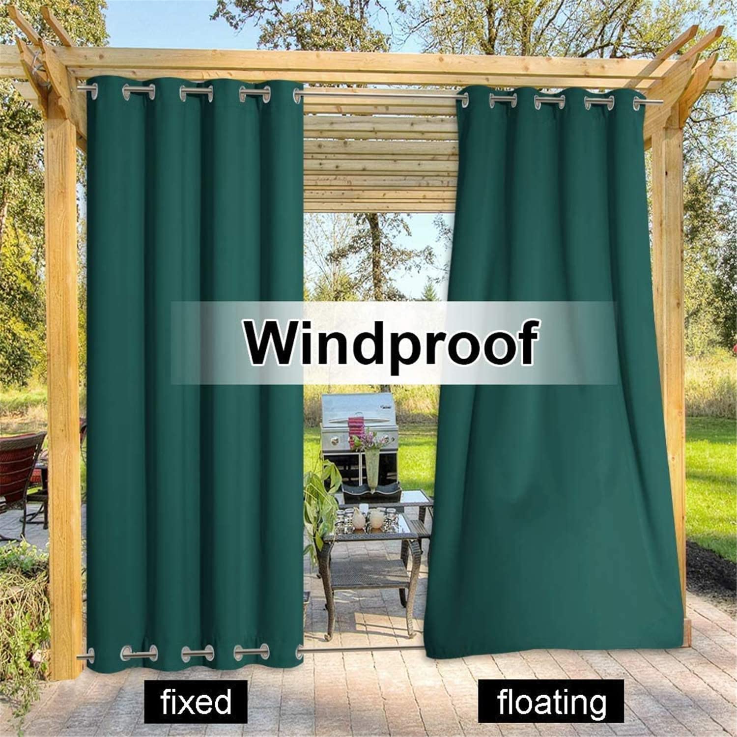 Outdoor Vorhang Wasserdicht mit Ösen Perfekt für Balkon Pergolen & Terrassen Sonnenschutz & Privatsphäre - Dunkelgrün 132x244cm (1 Stück)