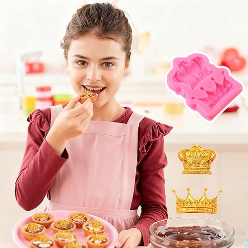 Miniatura 6 de Moldes de silicona para fondant de corona 3D de chocolate para decoración de cupcakes, decoración de pasteles, chocolate, azúcar, manualidades,