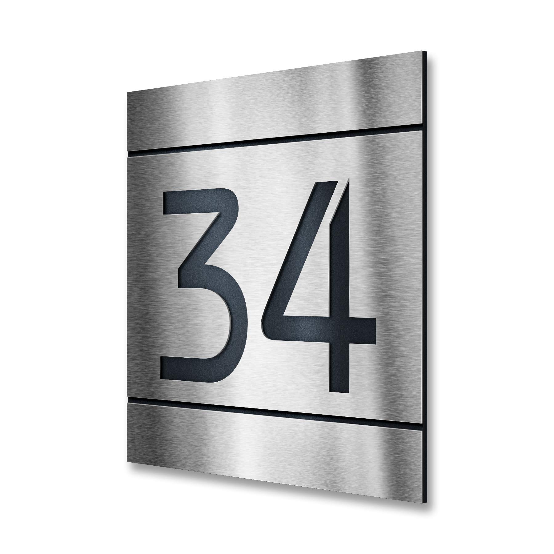 Metzler Hausnummer Edelstahl, individuelles Hausnummernschild, Hausnummer in Anthrazit aus Edelstahl, rostfrei, robust, gebürstet, 3D-Effekt, Unterputz-Montage, Made in Germany, Größe: 23 x 23 cm