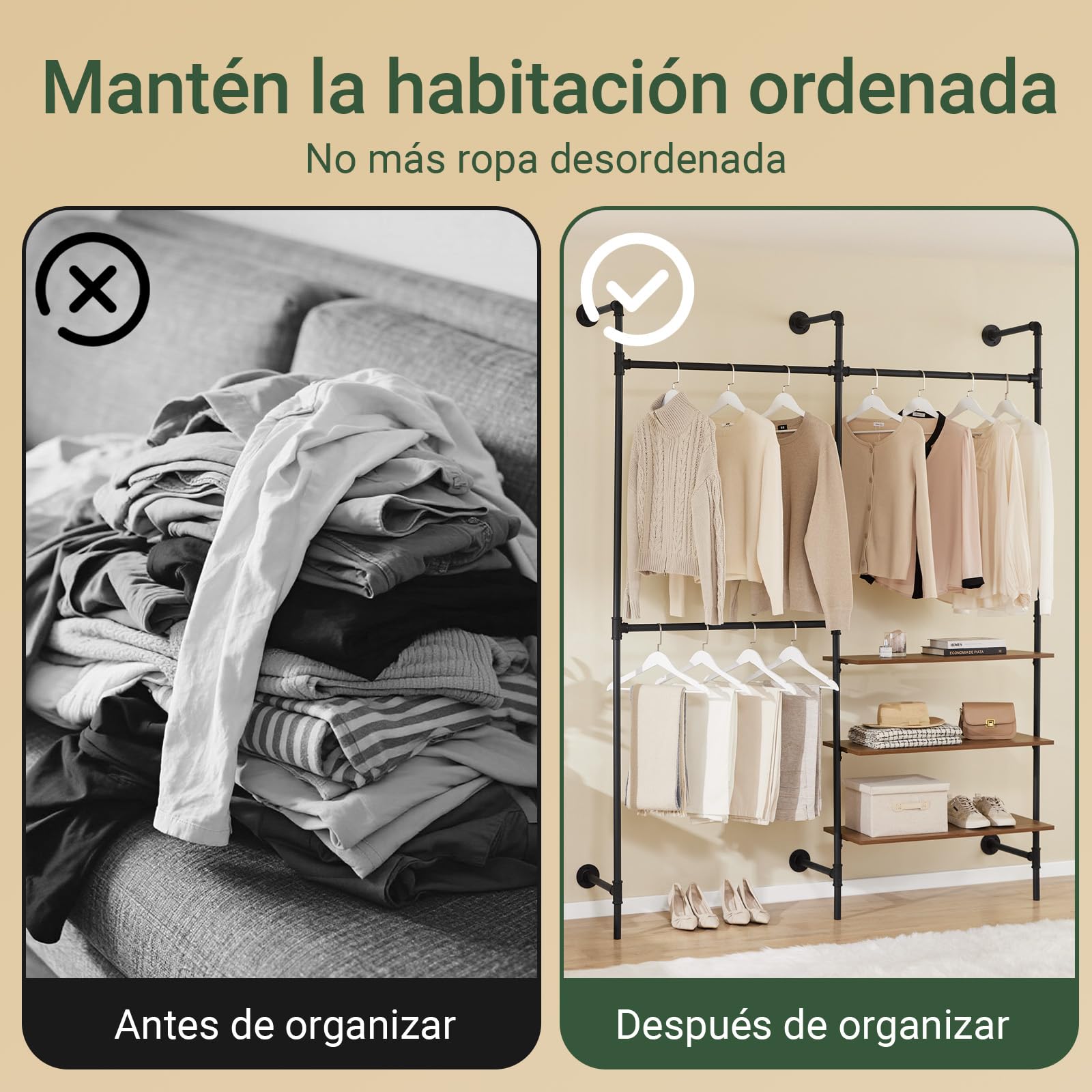 SoBuy perchero de pared con 3 barras y estantes MDF, 168x46x220cm entrada | Perchero industrial para ropa con almacenamiento vertical, estructura práctica para dormitorio, color negro, KLS18-SCH