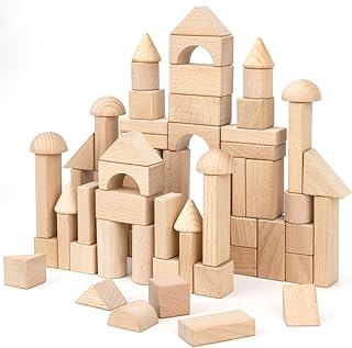 Timfuis Wooden Building Blocks Set, 80 PCS Natural Wood Stacking Block Toy with Carrying Bag, Montessori Learning Birthday Gifts for 3 4 5 Year Olds Toddlers Kids Boys Girls Children