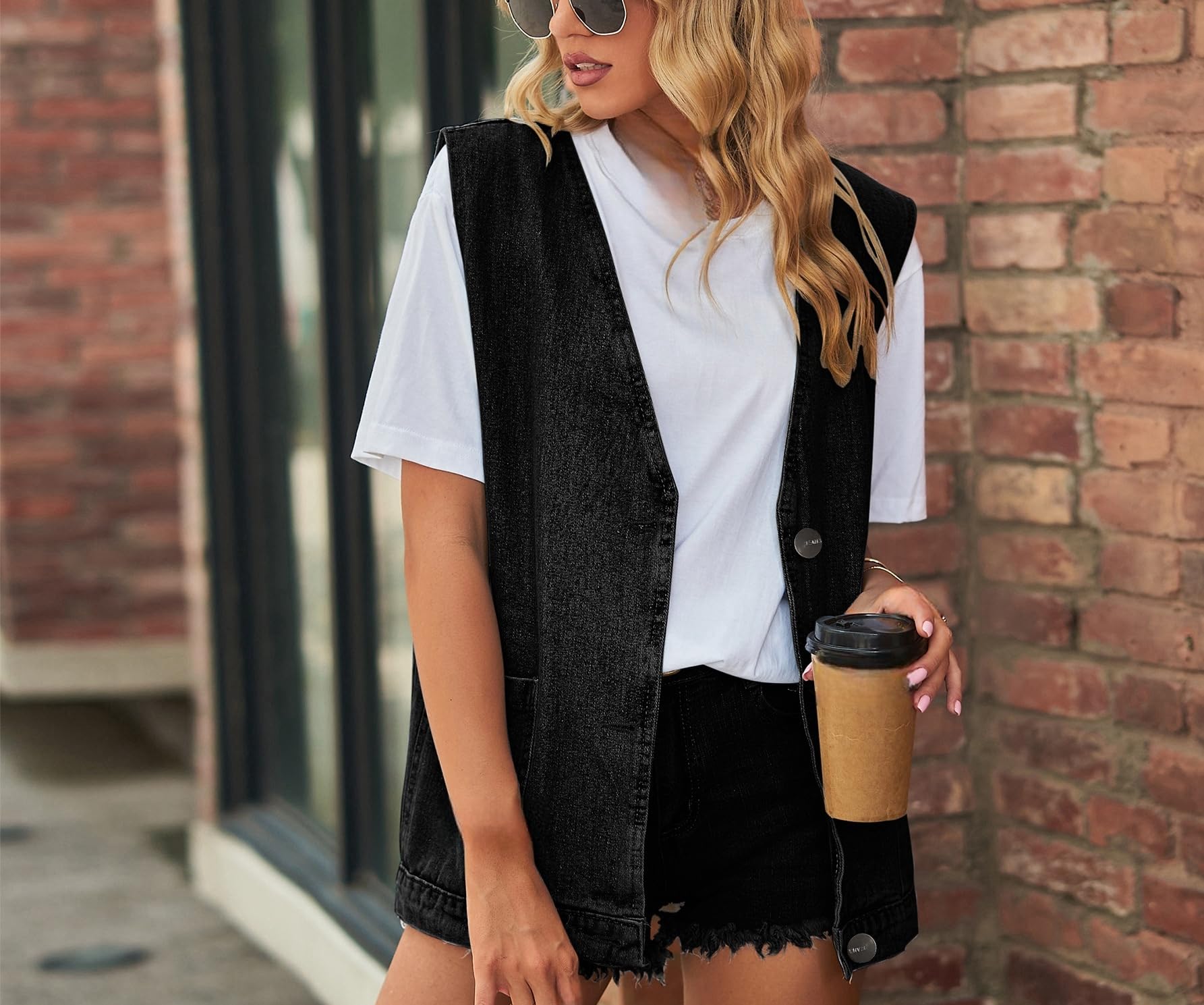 Gilet Jeans Donna,Gilet In Denim Da Donna Senza Maniche Scollo A V Profondo con Bottoni Canottiere Da Donna Gilet In Denim Oversize Giacche con Tasche Gilet In Denim Da Donna Vintage Streetwear Nuov