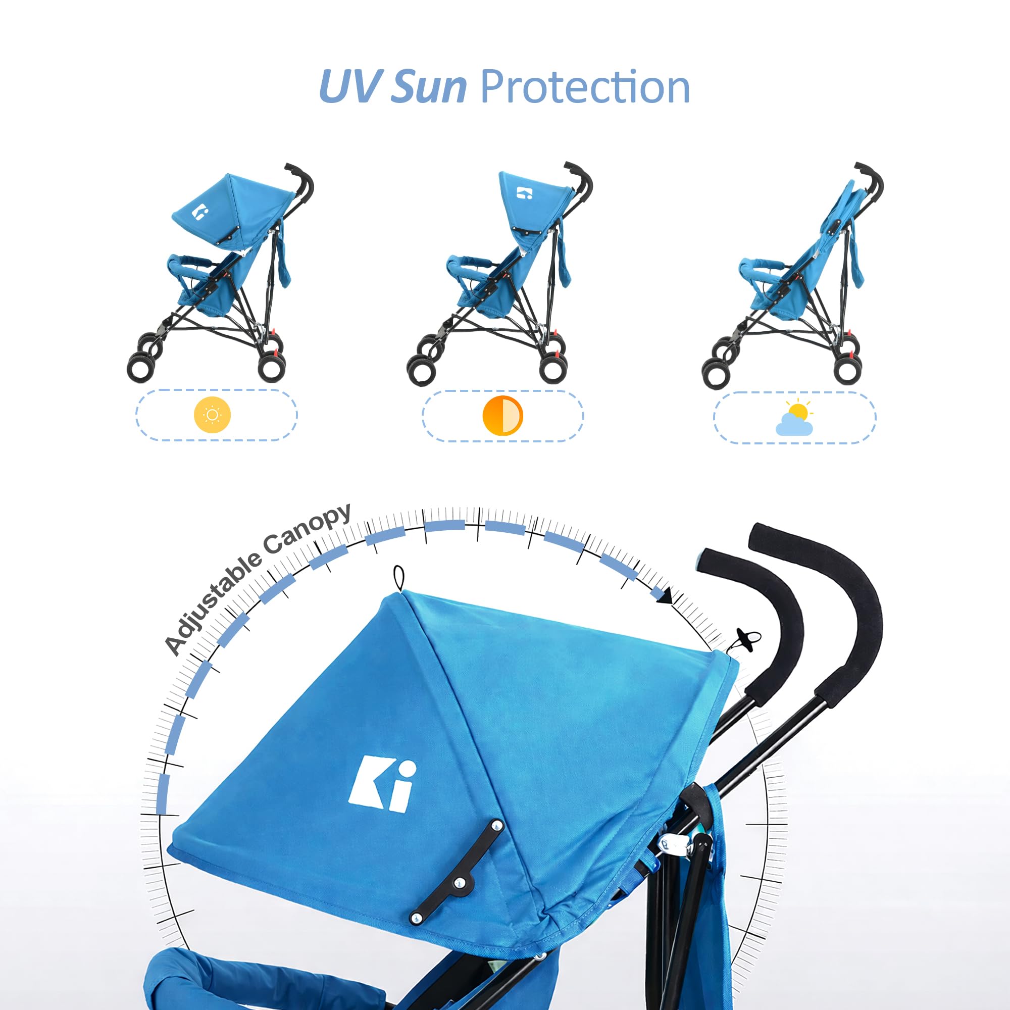 Kuber Industries Baby Stroller Handy Pram with Reversible Handle & Adjustable Canopy | Compact Foldable Pushchair for 1.5 to 2 Year Toddler | Blue 1
