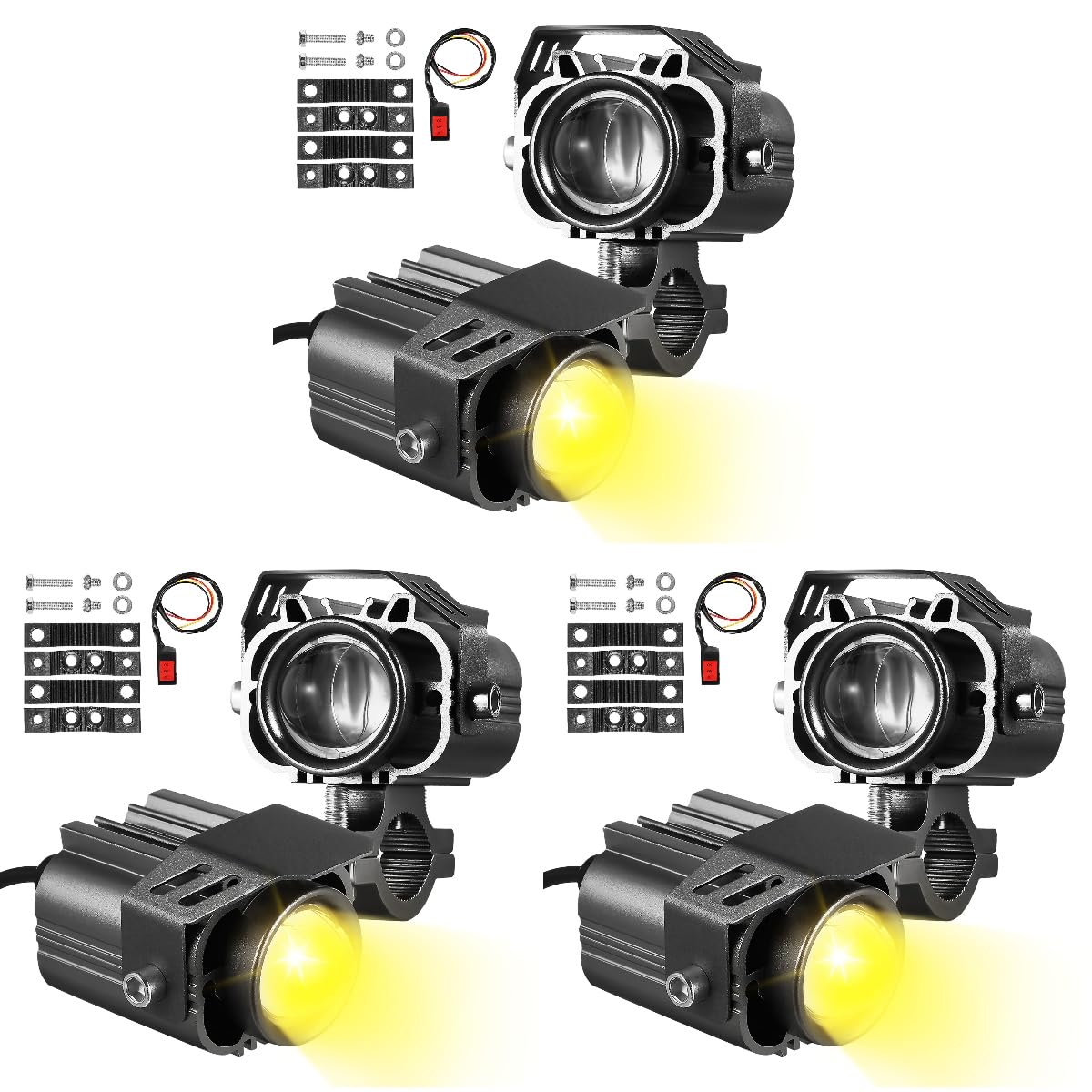MUCKLILY 6pcs Led Dual-color Motorcycle Driving Lights High-brightness Fog Lights for Enhanced Visibility Various Conditions Easy Installation Construction Suitable for Motorcycles Electric