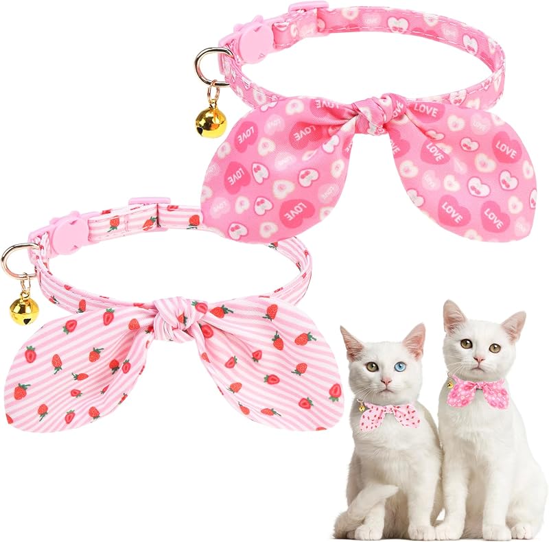 Coleira para Gatos com Fecho Breakaway, Laço e Sininhos KOOLTAIL Rosa, Pacote com 2