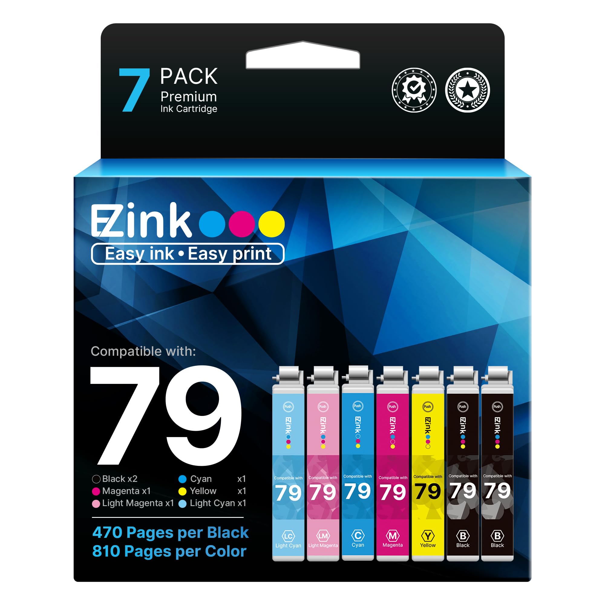 E-Z Ink Remanufactured Ink Cartridge Replacement for Epson 79 T079 (T079120, T079220, T079320, T079420, T079520, T079620) to use with Artisan 1430 and Stylus Photo 1400 Printer (7 Pack)