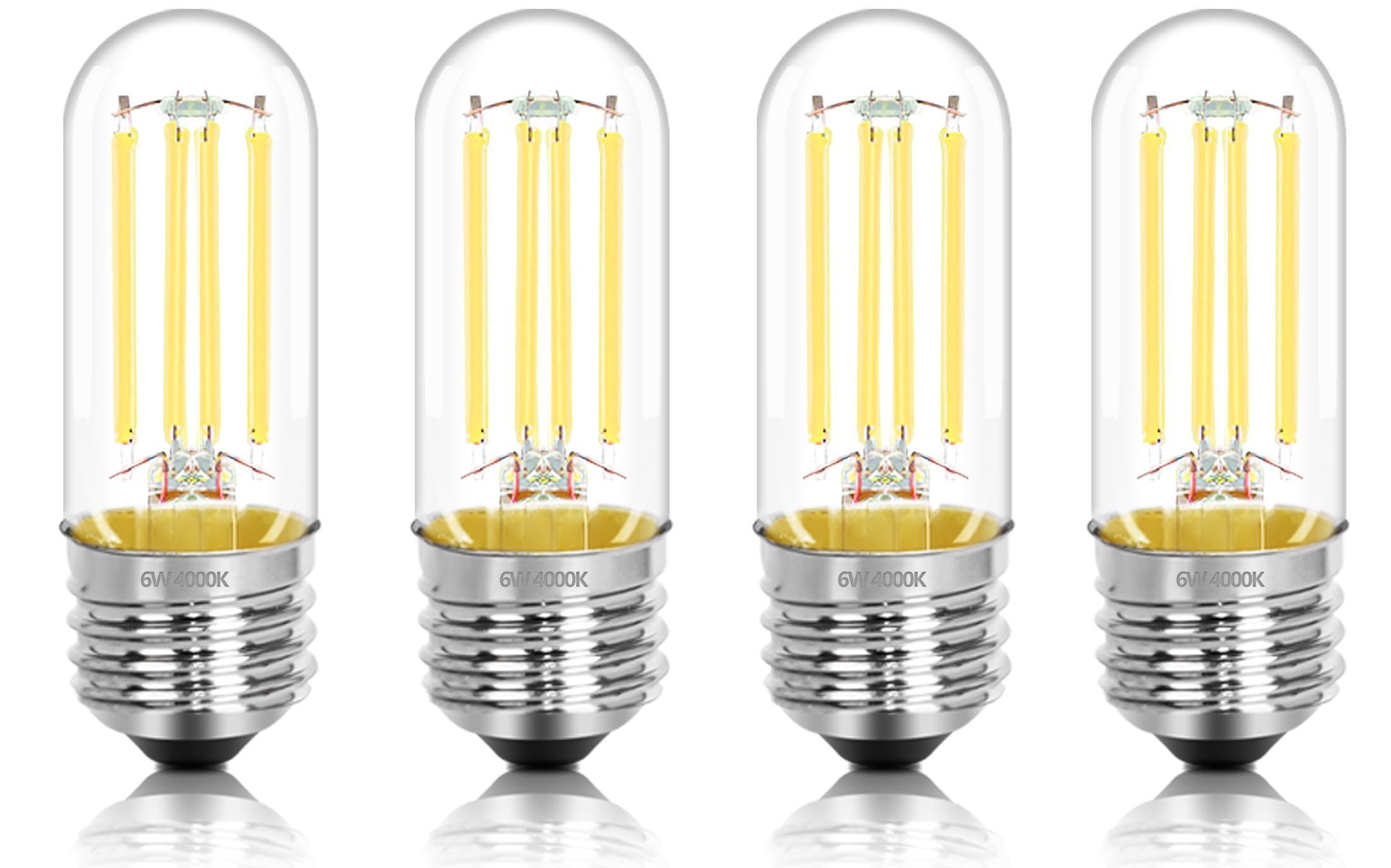 3.2 Inch E26 LED Bulb 60 Watt Equivalent, 4000K Neutral White Edison Bulbs Dimmable, AC 120V 600LM T10/T9 Clear Glass Filament Light Bulbs for Pendant Wall Pipe Lights UL Certified-4 Pack