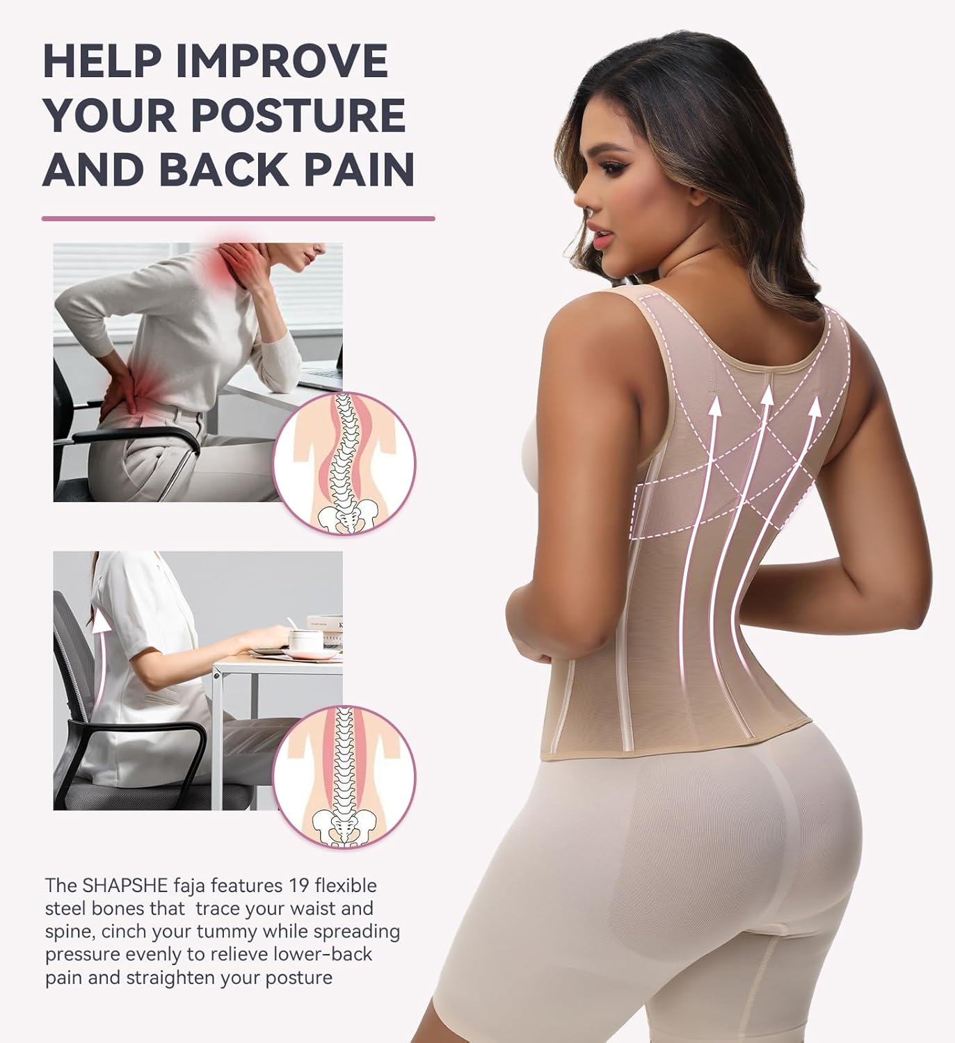 SHAPSHE Waist Trainer High Compression Cincher for Women Tummy Control Sport Workout Hourglass Body Shaper Vest with Straps - Image 3