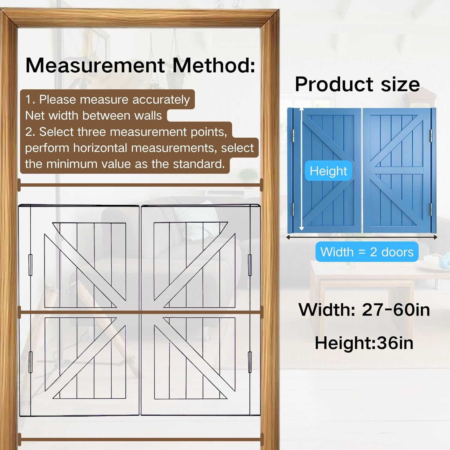 Saloon Swinging Doors, Wood Swing Cafe Doors With Hinges, 27"-60" Wide, Swinging Half Door For Doorways Hallway Kitchen Bar Pub Entrance Partition(Natural,59" x36")