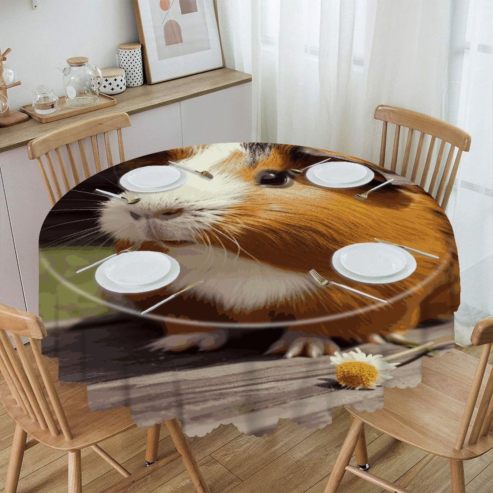 Adfgyerh Style Smiling (5) Table Cloth Easy To Clean, Home Decor Lace Design, Soft And Comfortable, Round Tablecloth Suitable For Homes, Restaurants, Hotels, Patio Tables, Etc.