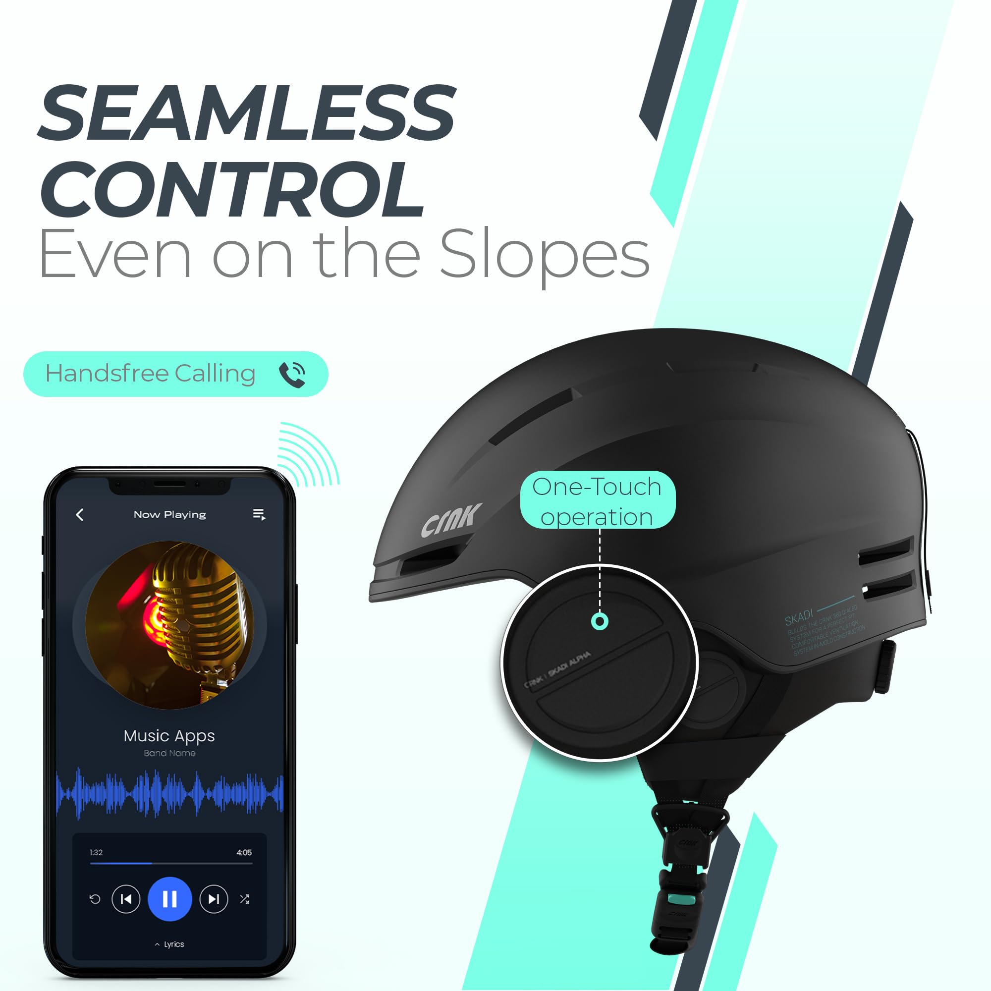 CRNK Skadi Alpha - Casco da sci Bluetooth unisex, con altoparlanti e microfono, colore: nero