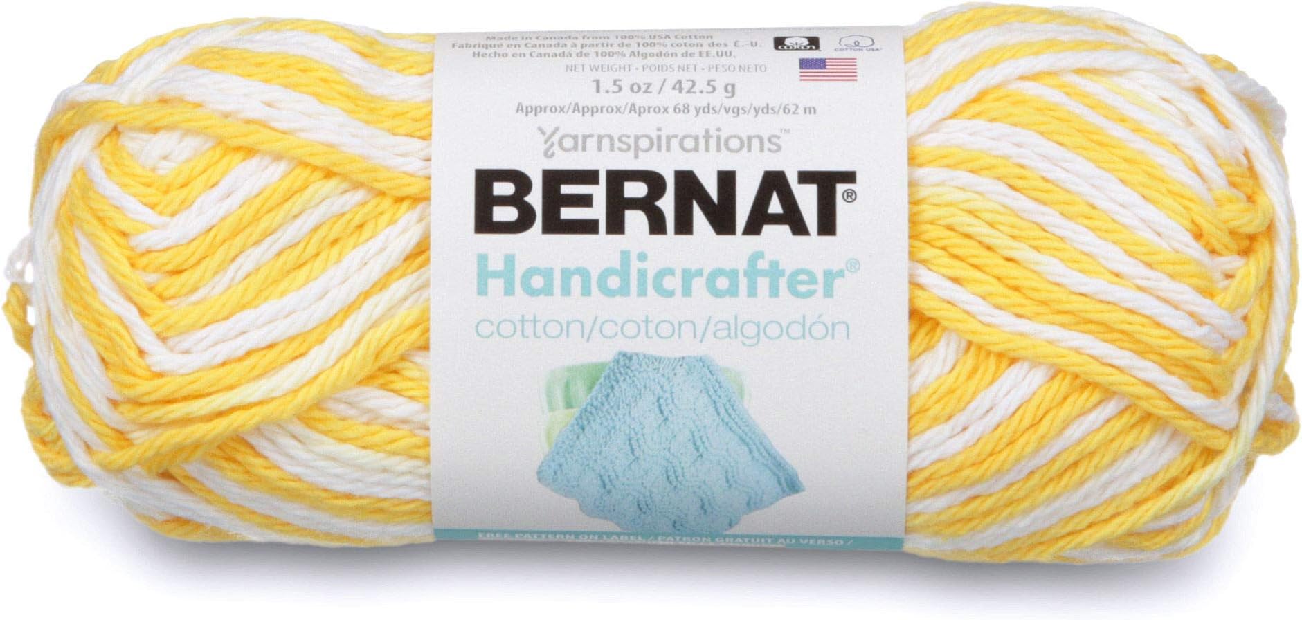 Handicrafter Cotton Ombre Yarn, 1.5 oz, Gauge 4 Medium, 100% Cotton, Lemon Swirl Ombre