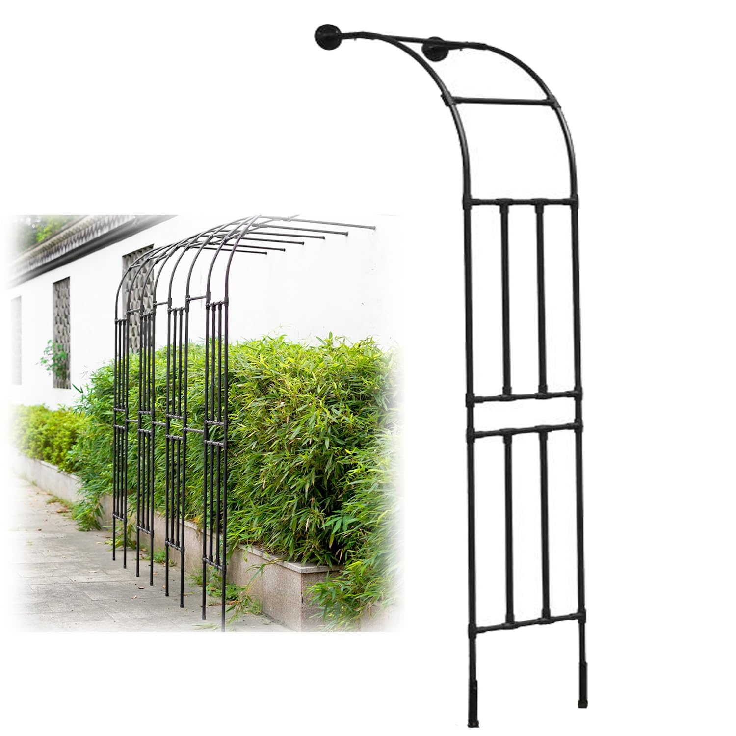 Treillis de jardin en métal pour plantes grimpantes - Résistant aux intempéries - En acier noir - Design demi-rond - 60 x 240 x 45 cm - Décoration extérieure
