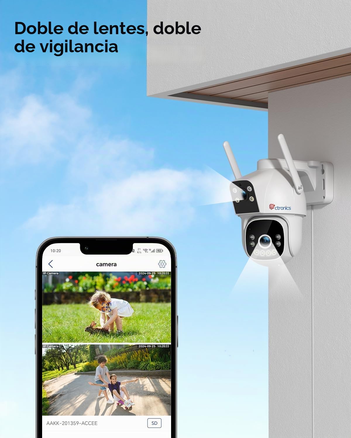 Ctronics 4G LTE Camara Vigilancia Exterior【Vinculación de Doble Lente】 Camara Vigilancia Tarjeta Sim Detección Humana, Visión Nocturna Colorida, Camara con SIM, PC/24 * 7/IP66 | Vinculación de Doble Lente, Detección Humana, Visión Nocturna Colorida, PC/24
