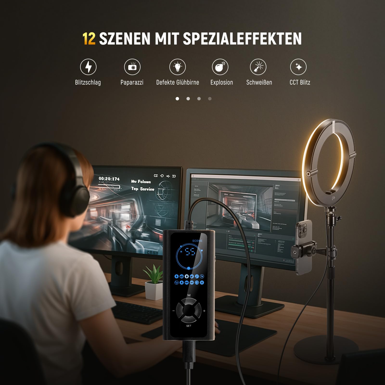 NEEWER 10" 20W LED Ringlicht mit Schreibtischständer Telefonhalterung kompatibel mit iPhone Laptop zweifarbig 2900K – 7000K USB C PD Eingang CRI97+ 1660LX/0,5m Selfie Make up TikTok Videolicht RH10B