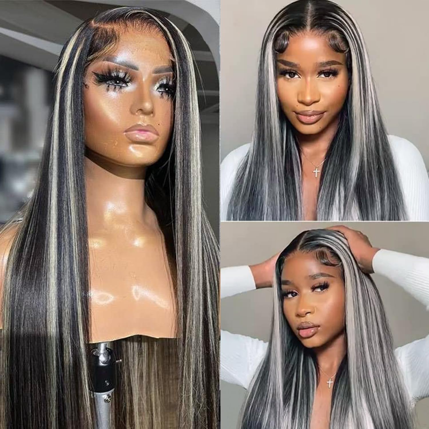 Amazon.com : Ombre Black Balayage Grey Lace Front Wigs Human 