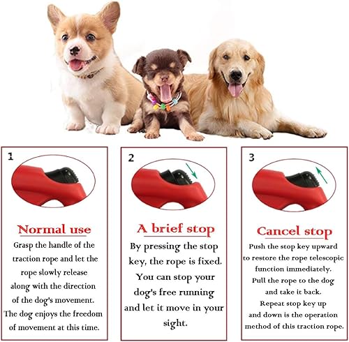 Miniatura 4 de JEBBLAS Correas retráctiles mejoradas para perros con linterna y dispensador de bolsas de residuos, correa automática 3 en 1 para pasear perros con