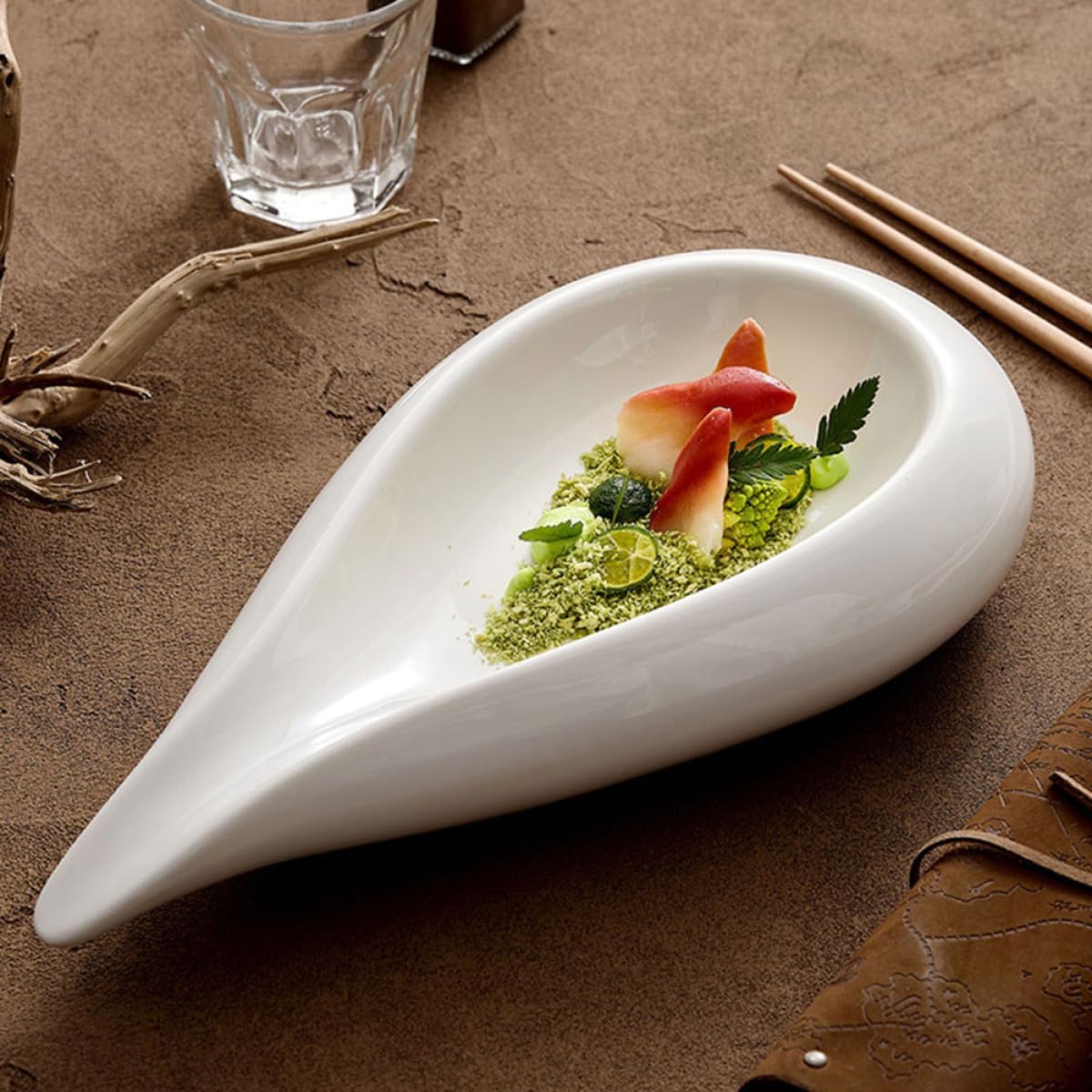 Ceramic Appetizer Plate 13-inch Irregular Shape Double-layer Insulated Food Tray for Restaurant and Home Serving