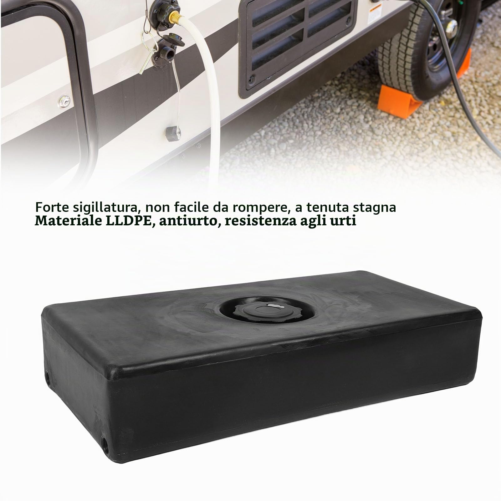 Luocute Serbatoio dell'Acqua per 8 Galloni, 30 Litri 26 X 13,4 X 5,5 Pollici Serbatoio di Stoccaggio per Acqua Dolce o Grigia LLDPE, Resistente agli Urti a Tenuta Stagna Nero