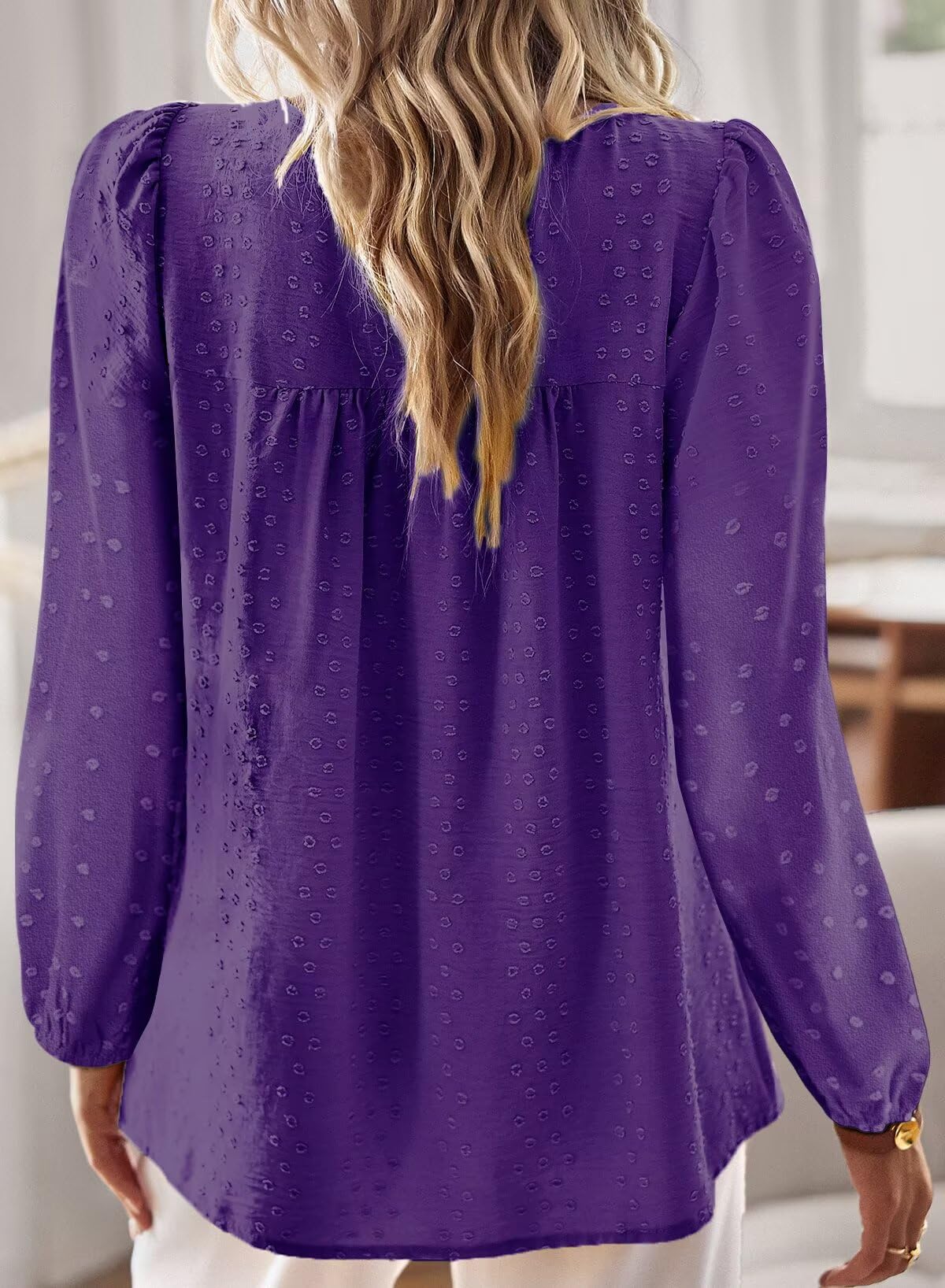 TUUHAW Camicia Donna Manica Lunga Autunno Boho Top con Scollo Rotondo Punto Svizzero Bluse Pizzo Elegante Maglietta Casual