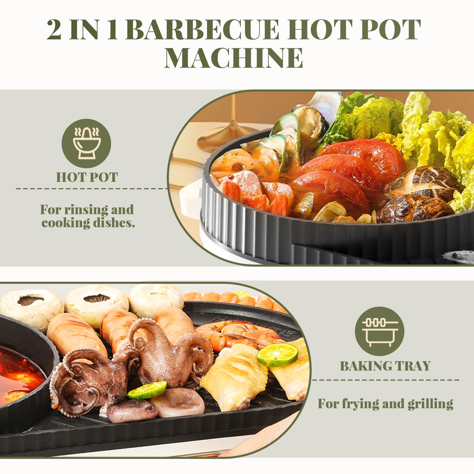 YJINGRUI Hot Pot électrique 2200W gril électrique Hot Pot Grill 2 en 1 pot hotpot et plaque de gril avec 2 réglages de température indépendants pour 3-12 personnes
