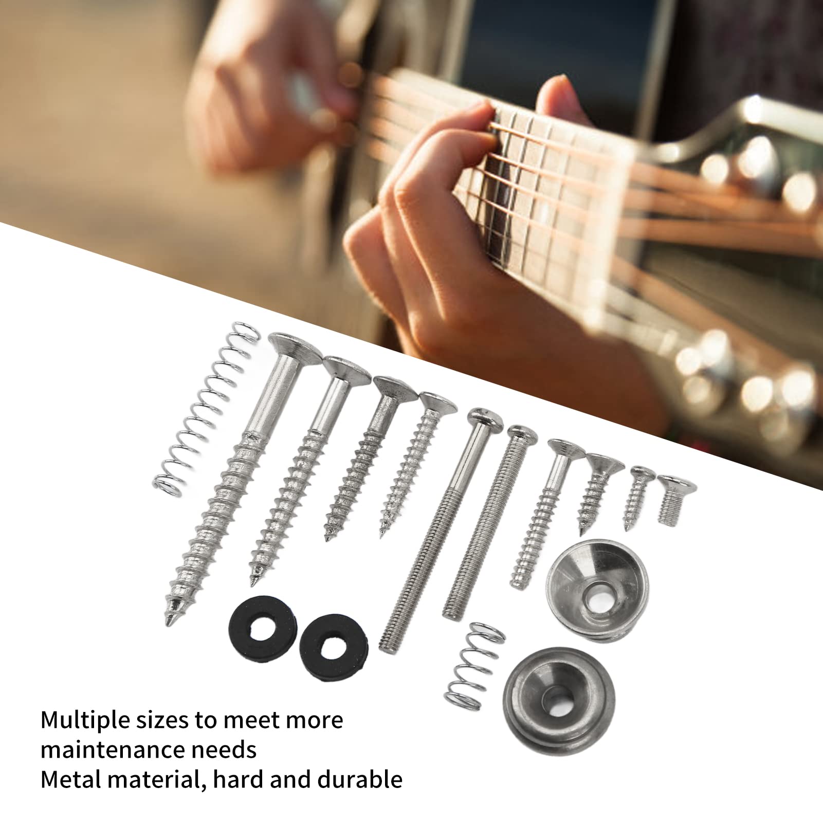 Kit de Tornillos para Guitarra Eléctrica Juego Surtido de Correas de Tornillos de Metal de Primera Calidad con Arandelas de Resorte para Reparación y Mantenimiento de Guitarras (Plata)