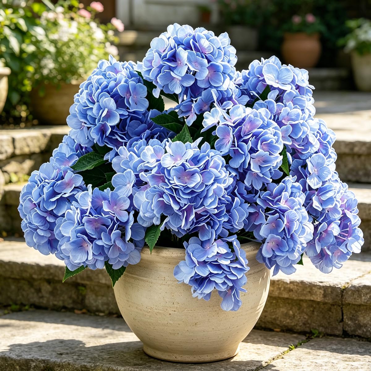 Laelfe 3 Bündel Groß Hortensien Kunstblumen für Draußen, Blau