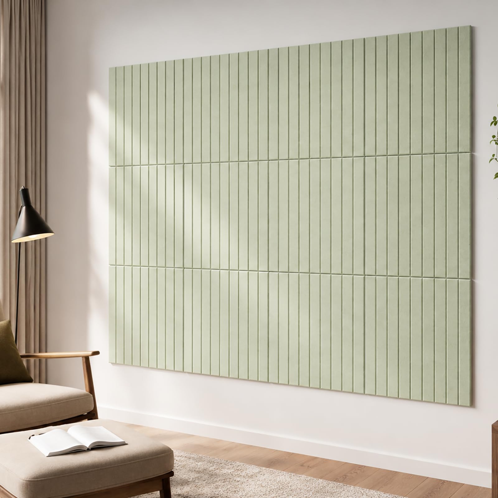 Felt Bulletin Board Tiles with 35 Push Pins 60 Adhesive Pads - 48 x 36 inch Pin Board,12-Pack Slat Wall Paneling, Bulletin Notice Board for Office Home Wall Decor, Green-Gray