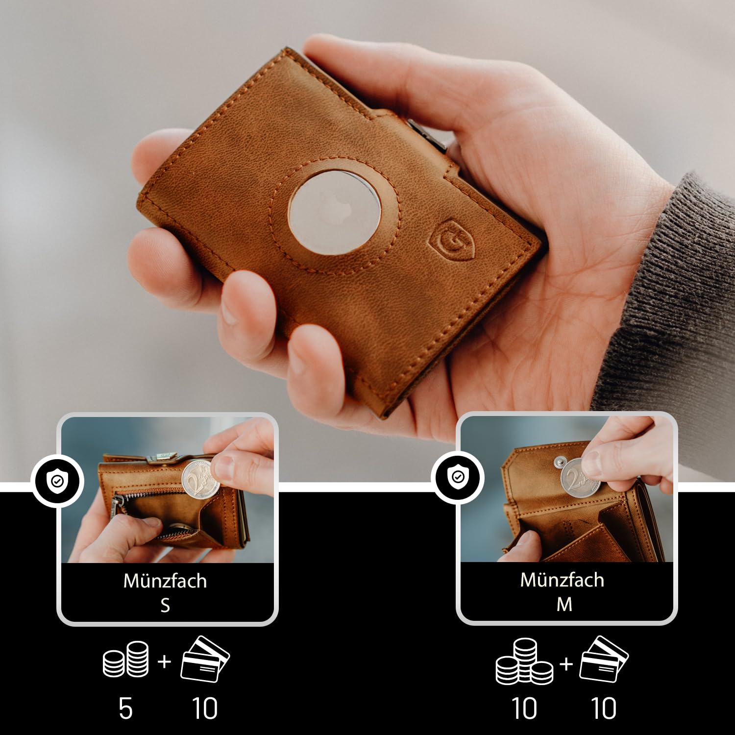 GenTo Smartlet Air - Slim Wallet - Cartera con y sin monedero - Protección RFID NFC certificada TÜV - Mini monedero - Funda delgada para tarjetas de crédito para hombre y mujer - Incluye, marrón,