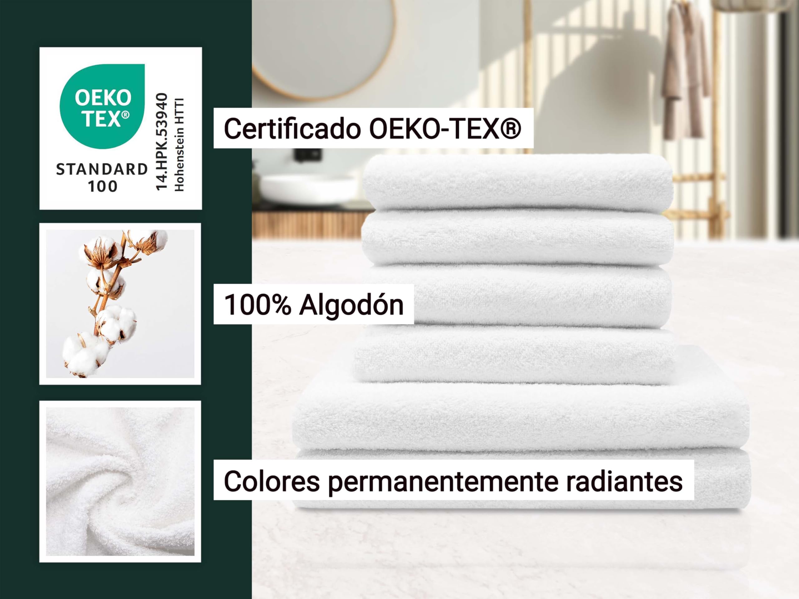ZOLLNER Juego de Toallas de baño 6 Piezas, Blanco, 100% algodón, 400g