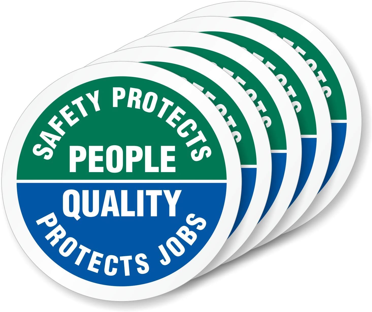 SmartSign Safety Protects People - Quality Protects Jobs Pack of 5 Hard Hat Labels | Retro-Reflective, 2" Circle