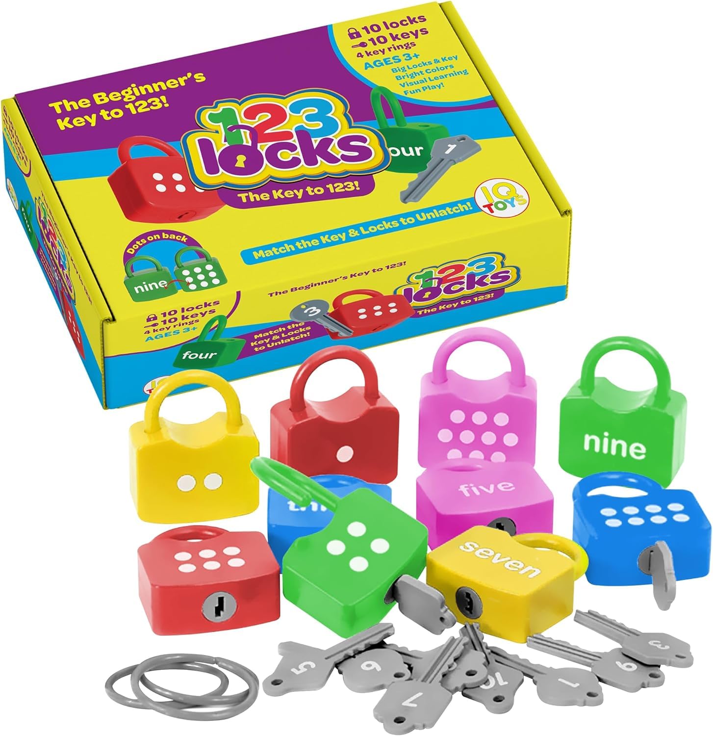 IQ ToysIQ Toys Kids Learning Locks with Keys 123 Dots Numbers Matching and Counting Montessori Educational Toys for Ages 3-5 Boys and Girls Preschool Games Gifts, 24 Pieces