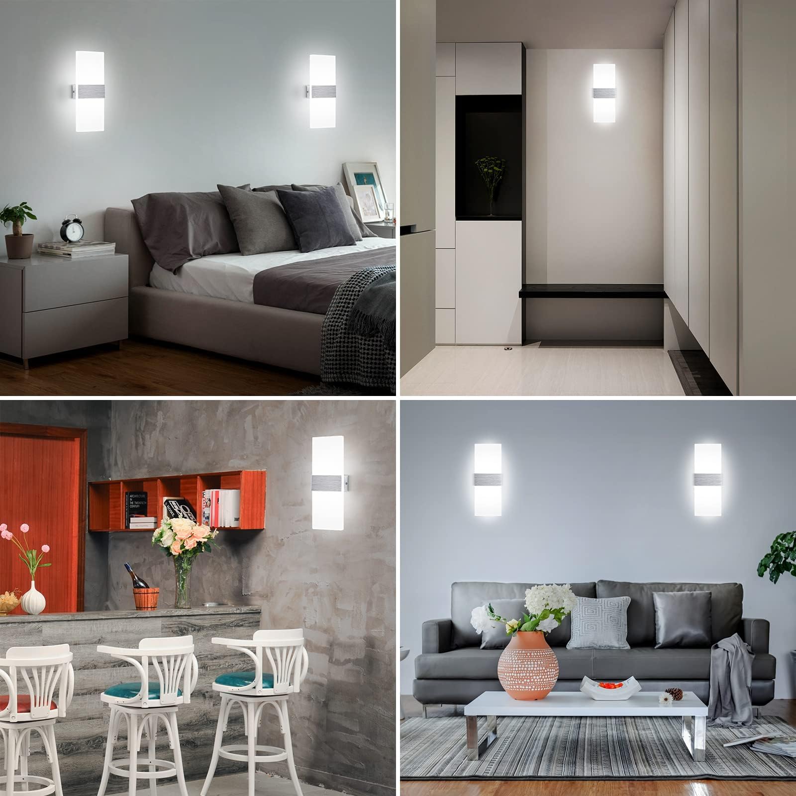 12W Aplique de Pared Interior, Lámparas de Pared LED Modernas, Hacia Arriba Hacia Abajo Iluminación de Pared para el Dormitorio Pasillo Sala de Estar Escaleras (Blanco Frío)