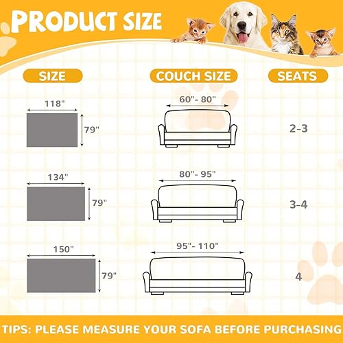 Miniatura 9 de Funda de sofá 100% impermeable antideslizante para mascotas y perros, lavable, antiarañazos de gatos, protector de muebles para sofá de 3 cojines,
