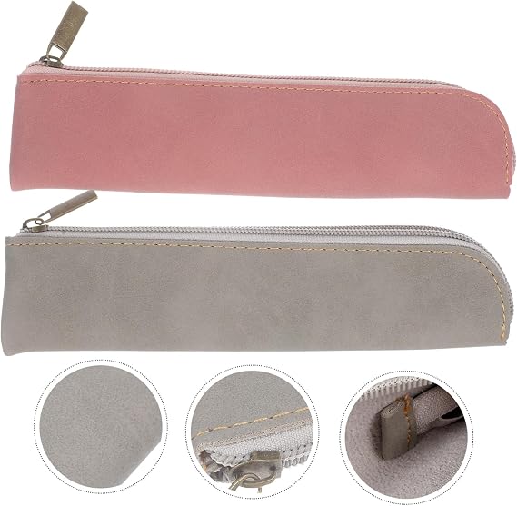 NUOBESTY 2pcs Leather Pencil Case Slim Pen Cover Pouch for Girls Zipper Pencil Box Case Aesthetic Pink