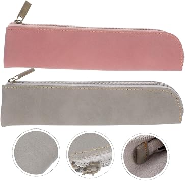 NUOBESTY 2pcs Leather Pencil Case Slim Pen Cover Pouch for Girls Zipper Pencil Box Case Aesthetic Pink