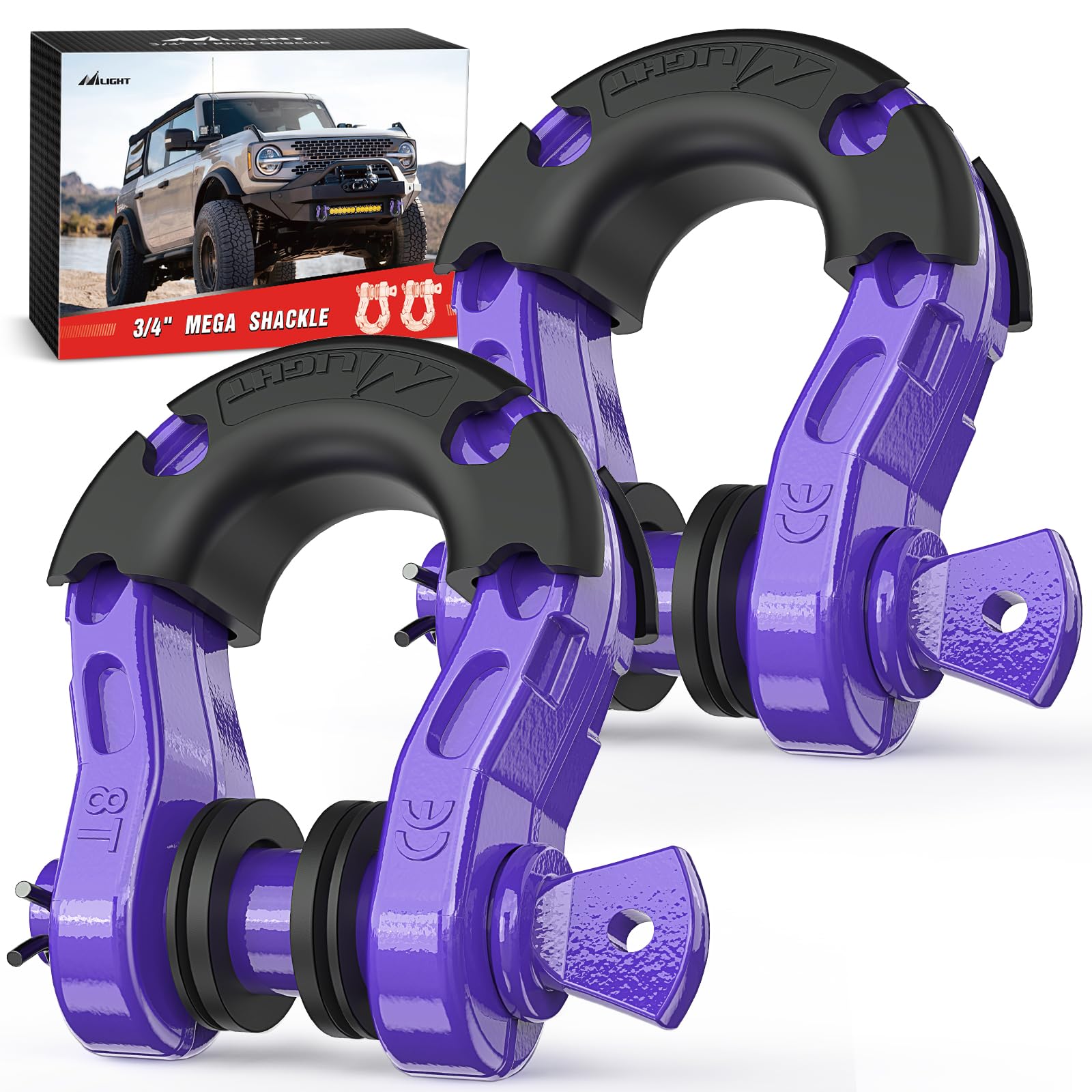 Nilight Mega D-Ring Shackles, 3/4" Heavy Duty Recovery Tow Shackle