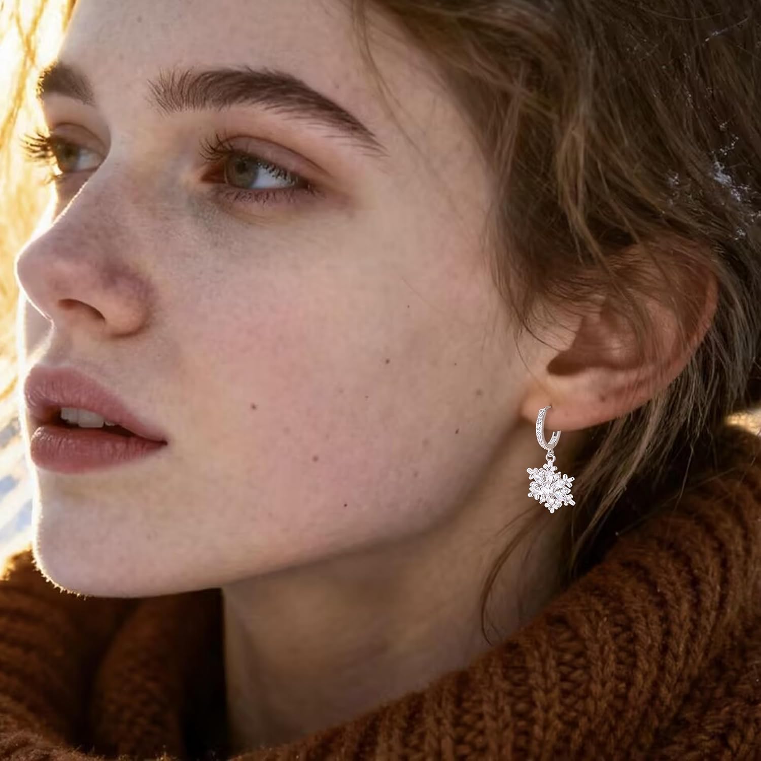 SLUYNZ 925 Sterling Silver CZ Snowflake Hoop Earrings for Women Teens Christmas Snowflake Hoop Earrings Huggie