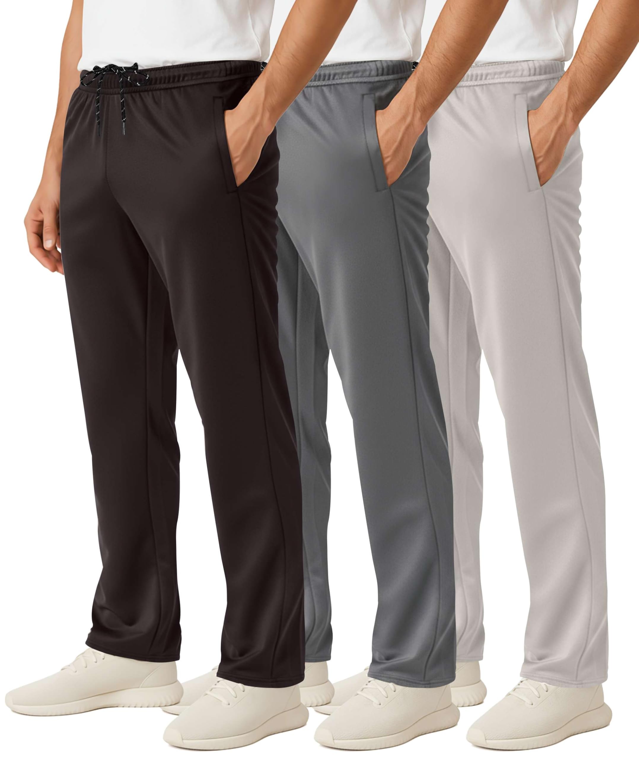 Real Essentials 3 Pack: Men's Mesh Open Bottom Sweatpants Gym Active Athletic Workout Casual Pants with Pockets (Big & Tall)