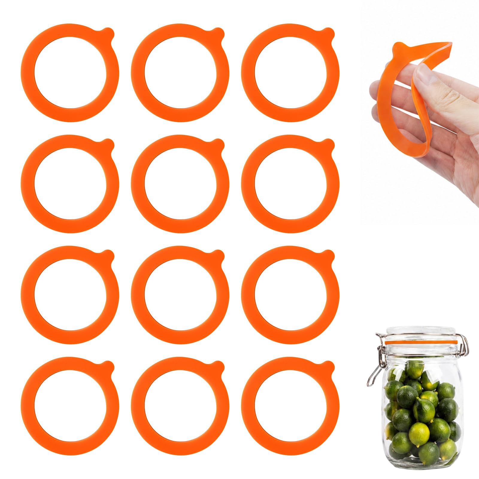 YouXunGS 12 PCS Silicone Seals for Kilner Jars, Airtight Leakproof Replacement Gaskets Rings for Glass Clip Top Storage Jars, Orange