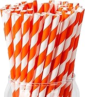 Vista 1 de [100 Pack] Orange Straws, Disposable Orange and White Paper Straws Biodegradable Fall Straws for Aperol Spritz Cocktails, Lemonade, Party