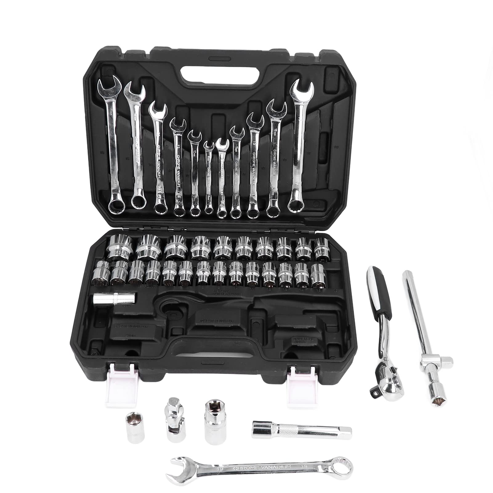 Dioche Set di Chiavi a Bussola a Cricchetto da 44 Pezzi, Kit di Strumenti di Riparazione Auto Universale Multifunzione in Acciaio