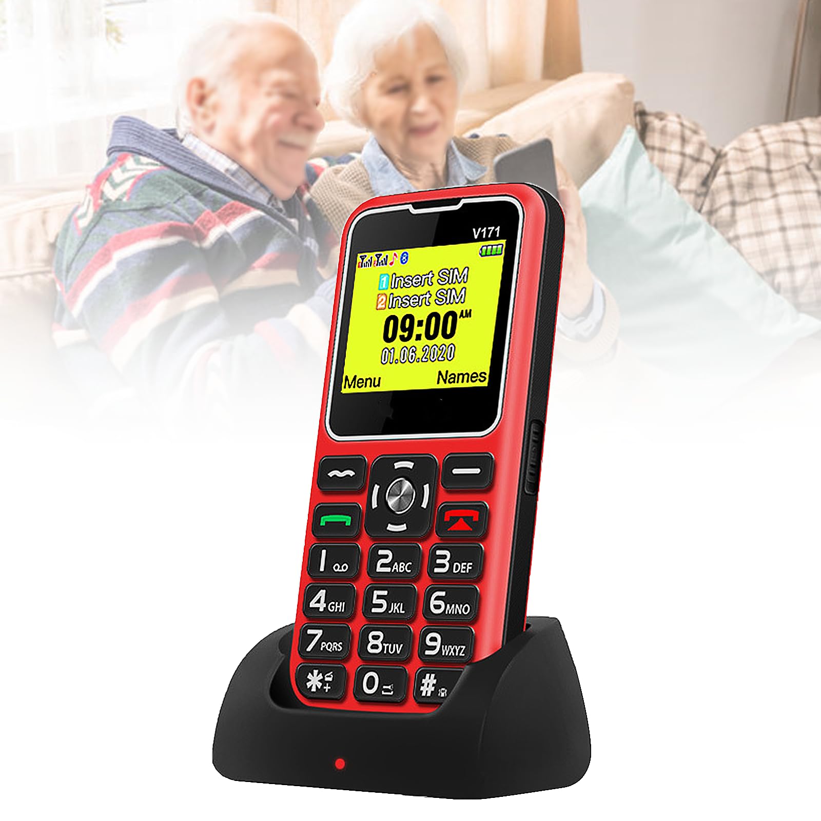 Podstawowe Telefony Komórkowe dla Osób Starszych i Dzieci, Odblokowane Głupie Telefony, Telefony Komórkowe Bez Internetu - z Dużymi Przyciskami, MP3, MP4, Aparatem, Latarką, SOS,Red