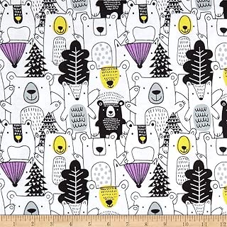 Mook Fabrics Bear Forest Flannel Allover Fabric, White, Fabric By The Yard - coolthings.us