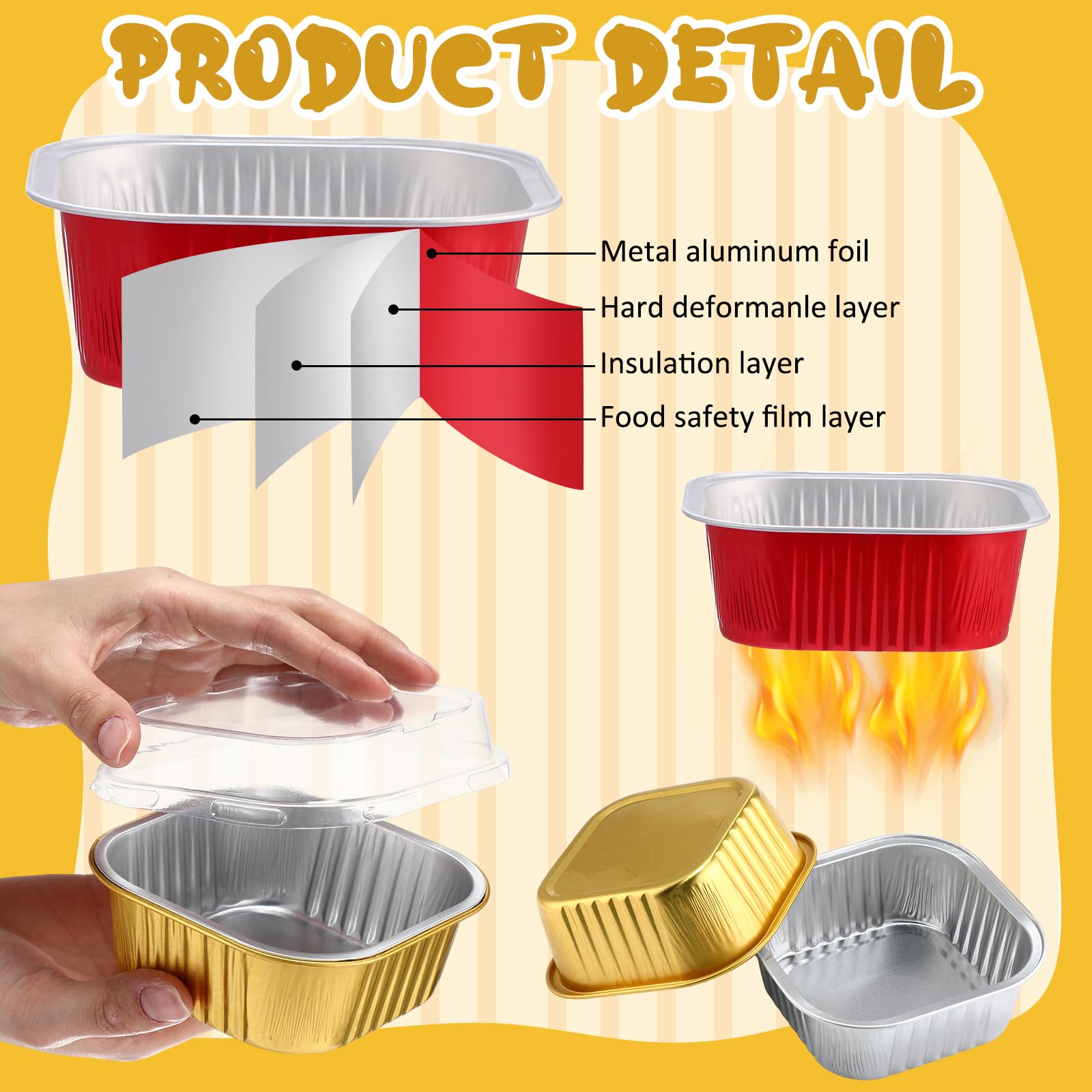 150 tazas de papel de aluminio de 10 onzas con tapas, tazas cuadradas para hornear, moldes desechables para hornear, moldes para cupcakes, para alimentos, brownie, pudín, postres, hornear, cocina,