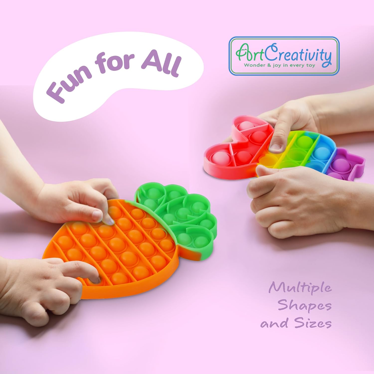 ArtCreativity Easter Pop Its - 4 Pack of Easter Popper Toys - Easter Fidget Sensory Toys for Toddlers - Kids Basket Stuffers with Colorful Egg, Carrot, and 2 Bunny Rabbits - Cute Easter Gifts