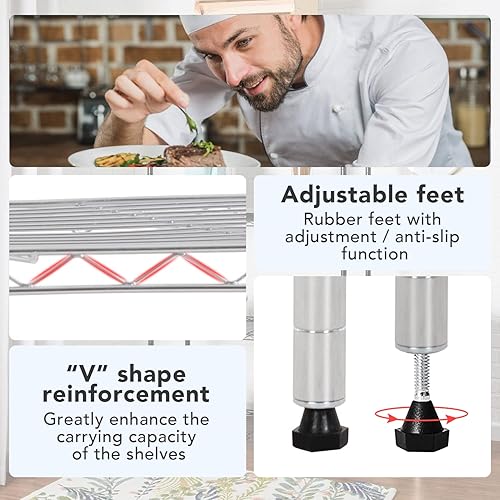 Miniatura 202 de BestOffice Estantes de almacenamiento de alambre de 3 niveles con ruedas 23 x 13 x 31 pulgadas Cromado Estantes ajustables Estante de metal