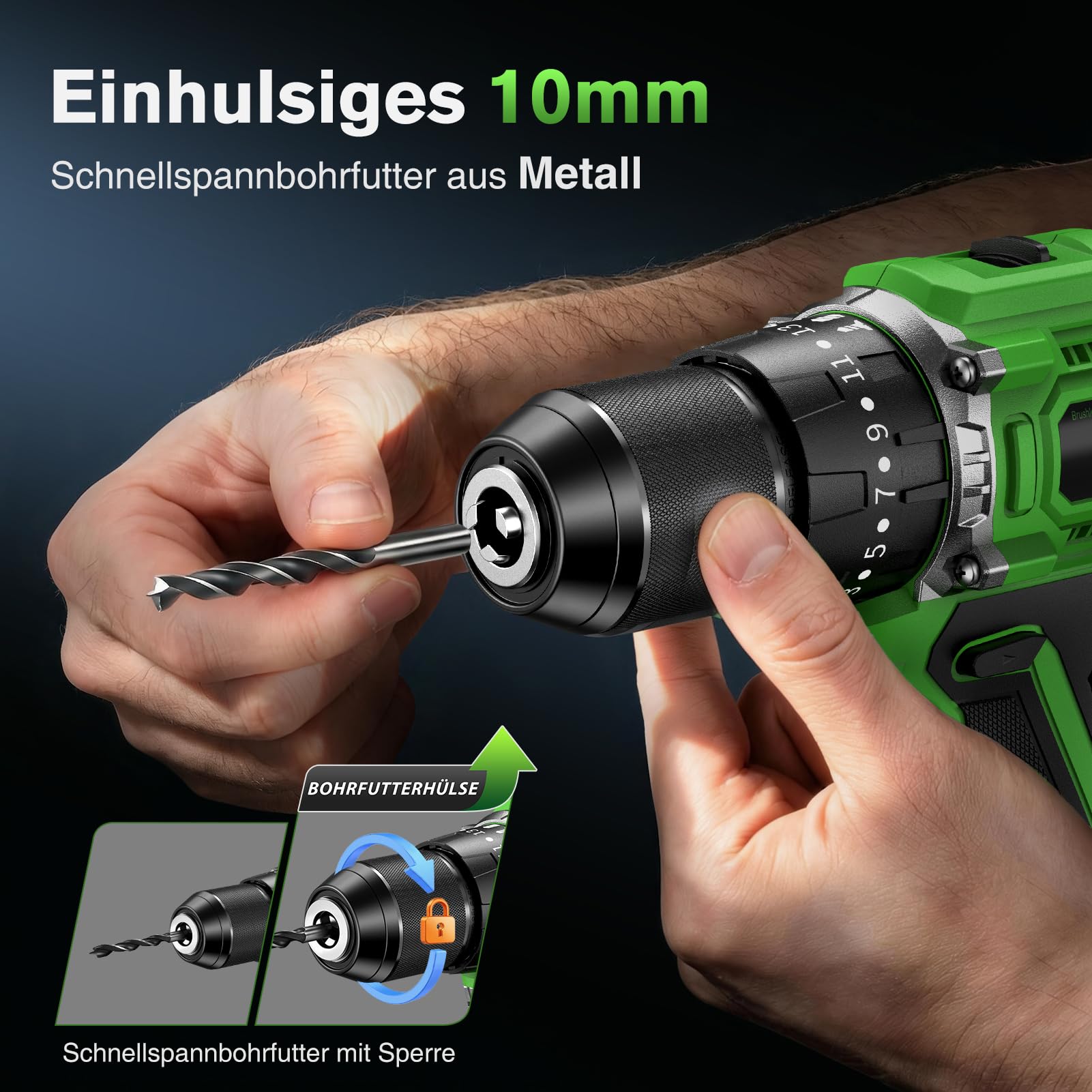 Ginour 50Nm Bürstenlos Akku Schlagbohrschrauber 21V Set, 1x2Ah Akku | kompatibel mit Makita 18V Akku & Ladegerät, 2-Gang, 23+3 Stufen, Zubehör mit Bohrer, LED, 10mm Bohrmaschine & Akkuschrauber