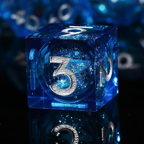 Miniatura 2 de Dados DND de núcleo líquido, 7 piezas hechos a mano, con bordes afilados, juego de dados de resina poliédrica para dados de mazmorras y dragones,